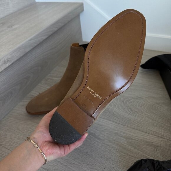BRAND NEW IN BOX Saint Laurent Tan Suede Boots SUEDE SOHO Mid heel leather - Picture 5 of 14